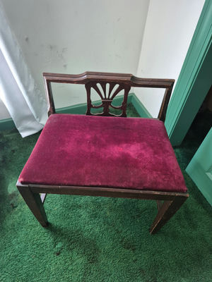 Vintage wooden chair with burgundy velvet seat - Image 1 of 3