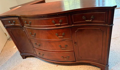 Curved Wooden Sideboard Cabinet with Drawers and Doors - Image 1 of 4