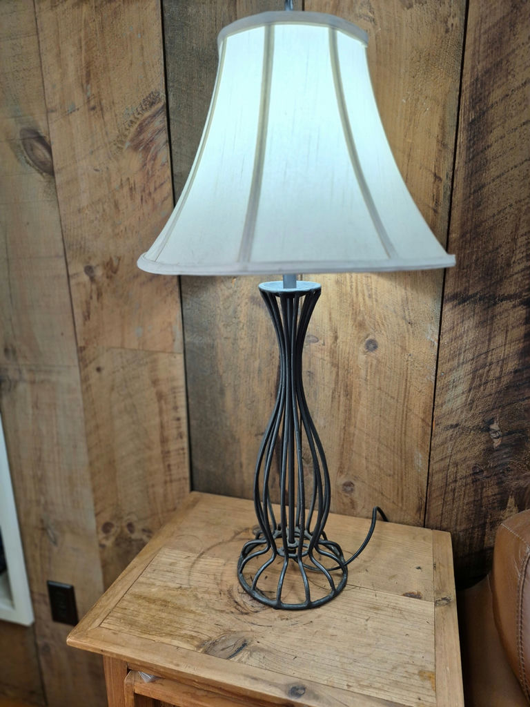 Two table lamps with sculpted metal base and white shades - image 1 of 2