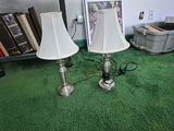 Four pairs of silver metal table lamps with white shades - thumbnail 1 of 5