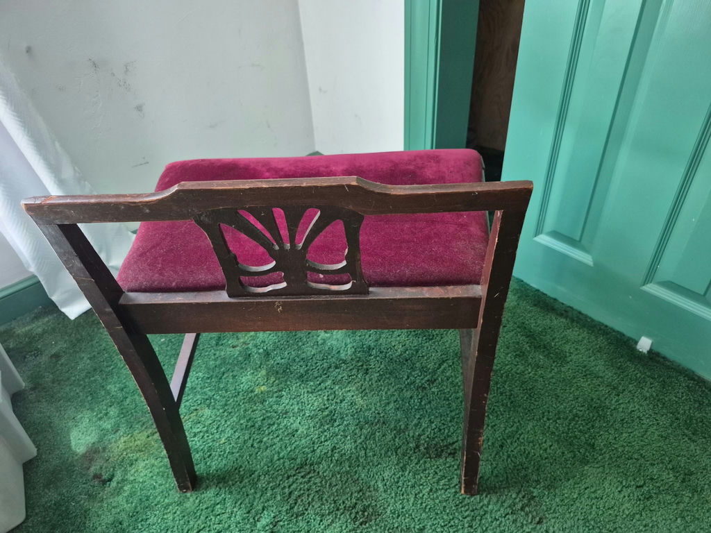 Vintage wooden chair with burgundy velvet seat - image 2 of 3