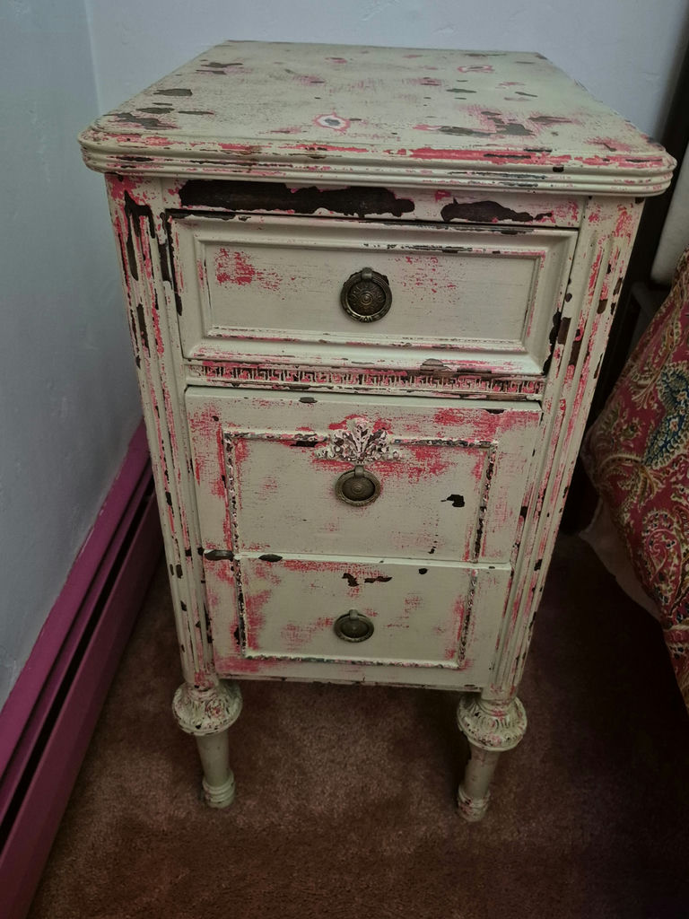 Two distressed white three-drawer nightstands - image 6 of 6