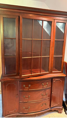 Wooden China Cabinet with Glass Doors and Drawers - Image 1 of 5