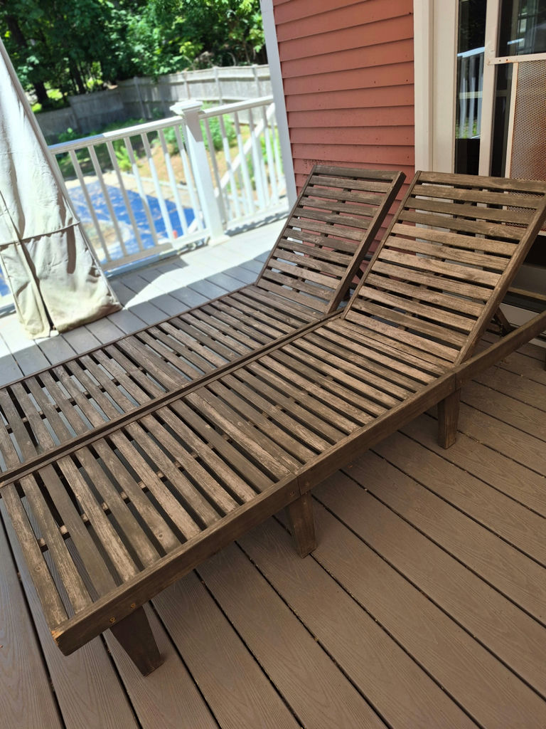 Pair of wooden slatted lounge chairs - image 2 of 2