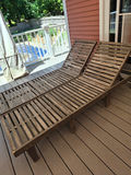 Pair of wooden slatted lounge chairs - thumbnail 2 of 2