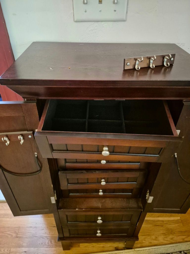 Dark wood jewelry armoire with multiple drawers - image 6 of 6