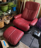 Palliser Red leather Recliner & Ottoman  - thumbnail 1 of 10
