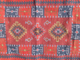 Handwoven cotton rug with geometric red and blue pattern - thumbnail 4 of 5