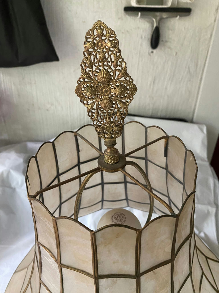 Capiz Lamp with Antique Brass Ormolu Finial - image 1 of 4