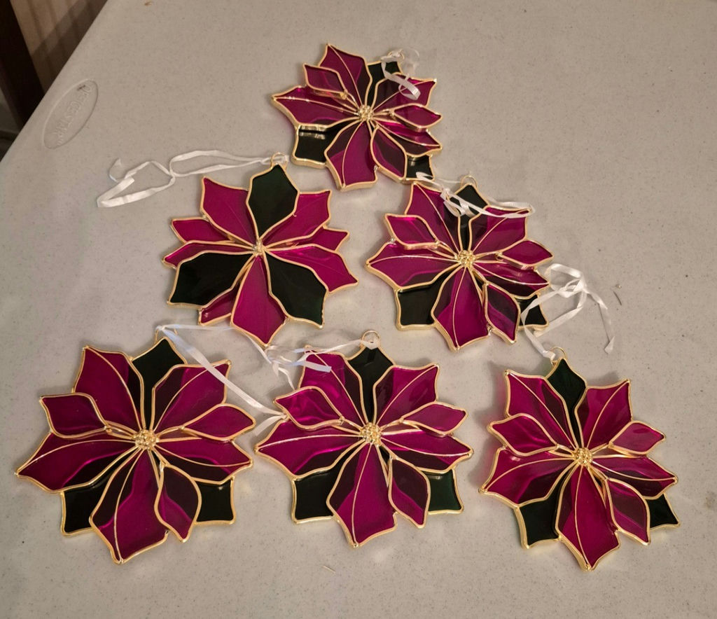 6 Poinsettia Stained Glass Ornaments - image 2 of 3