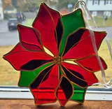 6 Poinsettia Stained Glass Ornaments - thumbnail 1 of 3