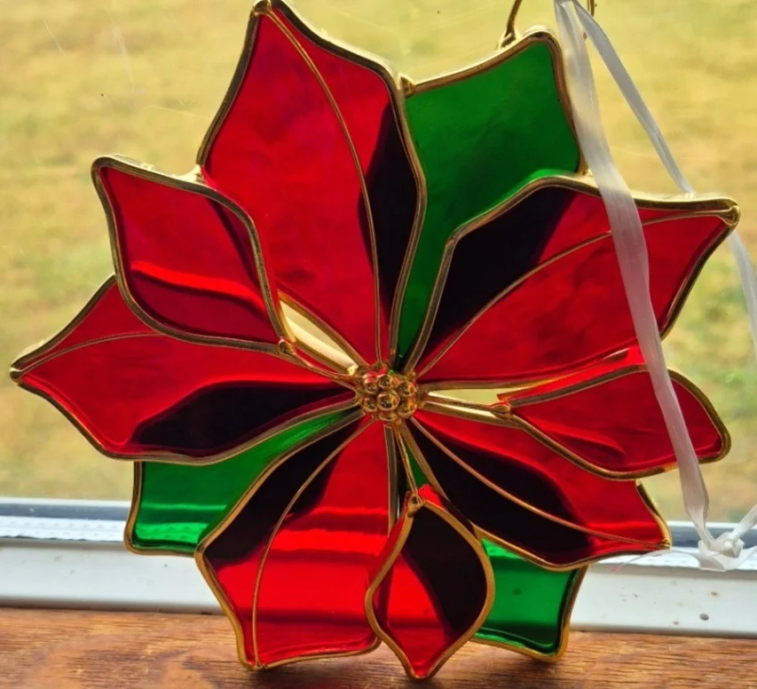 6 Poinsettia Stained Glass Ornaments - image 3 of 3