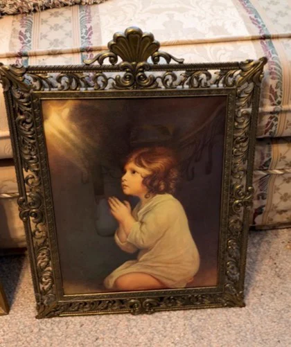 Italian Framed Praying Child Print in Gold Toned Metal Frame - image 1 of 4