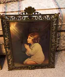 Italian Framed Praying Child Print in Gold Toned Metal Frame - thumbnail 1 of 4