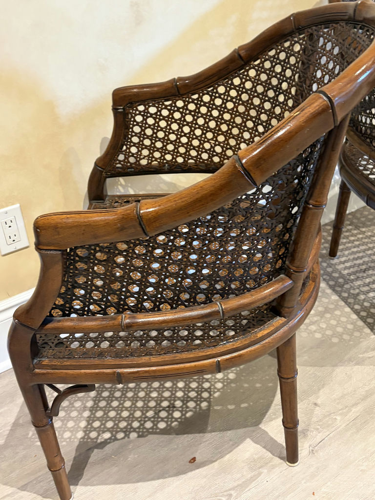 Faux Bamboo Cane Barrel Chairs x 2 - image 9 of 19