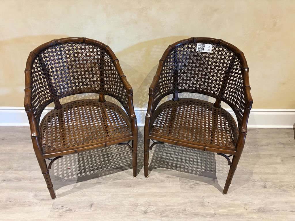 Faux Bamboo Cane Barrel Chairs x 2 - image 1 of 19