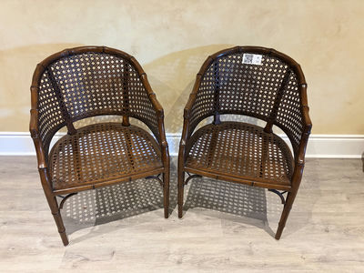 Faux Bamboo Cane Barrel Chairs x 2 - Image 1 of 19