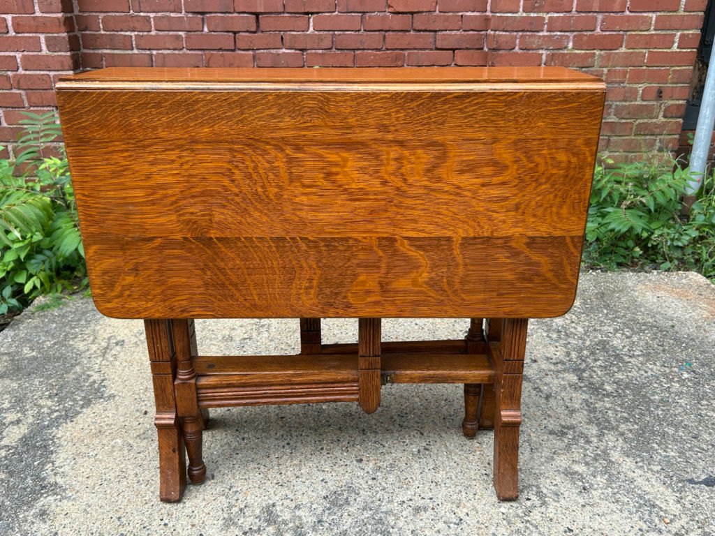 Antique Victorian Tiger Oak Drop Leaf Table  - image 5 of 7