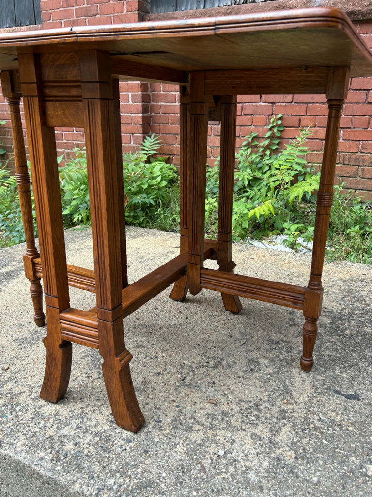 Antique Victorian Tiger Oak Drop Leaf Table  - image 4 of 7