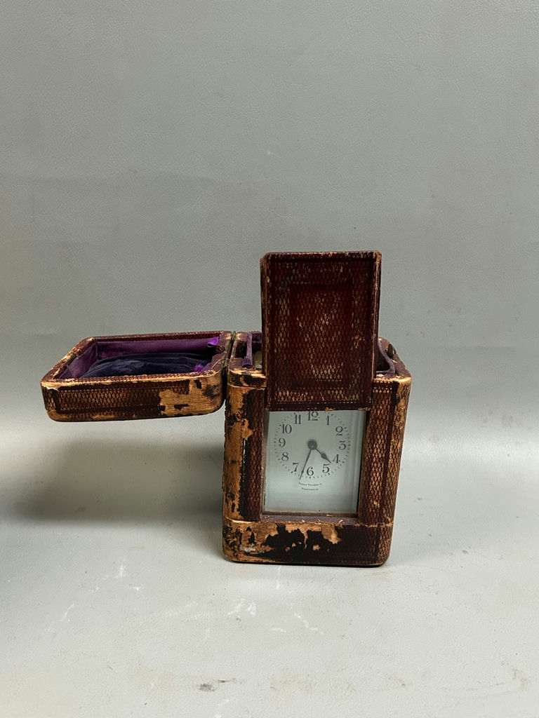 Brass Carriage Clock W/ Leather Case for Tilden Turber Providence RI - image 2 of 9
