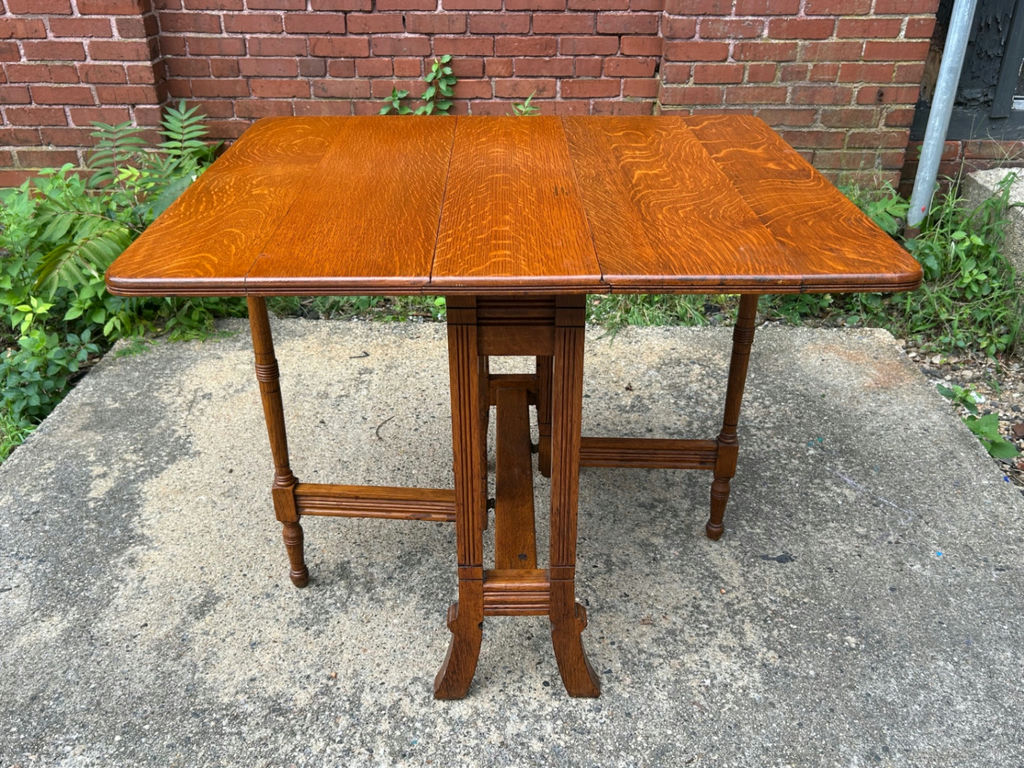 Antique Victorian Tiger Oak Drop Leaf Table  - image 2 of 7