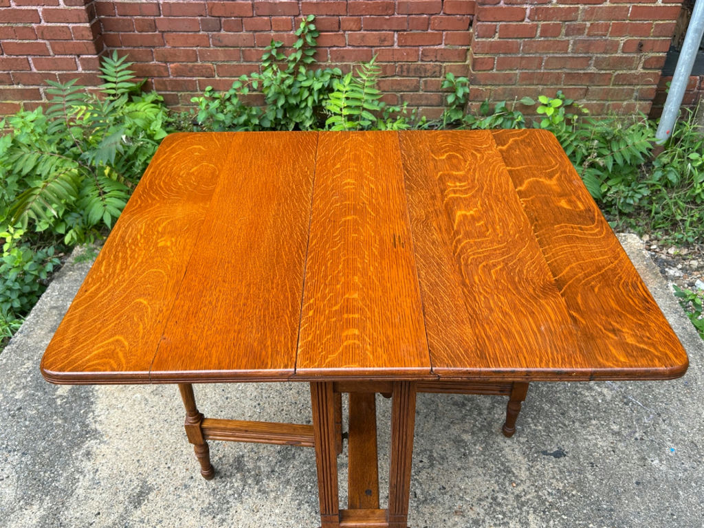 Antique Victorian Tiger Oak Drop Leaf Table  - image 3 of 7