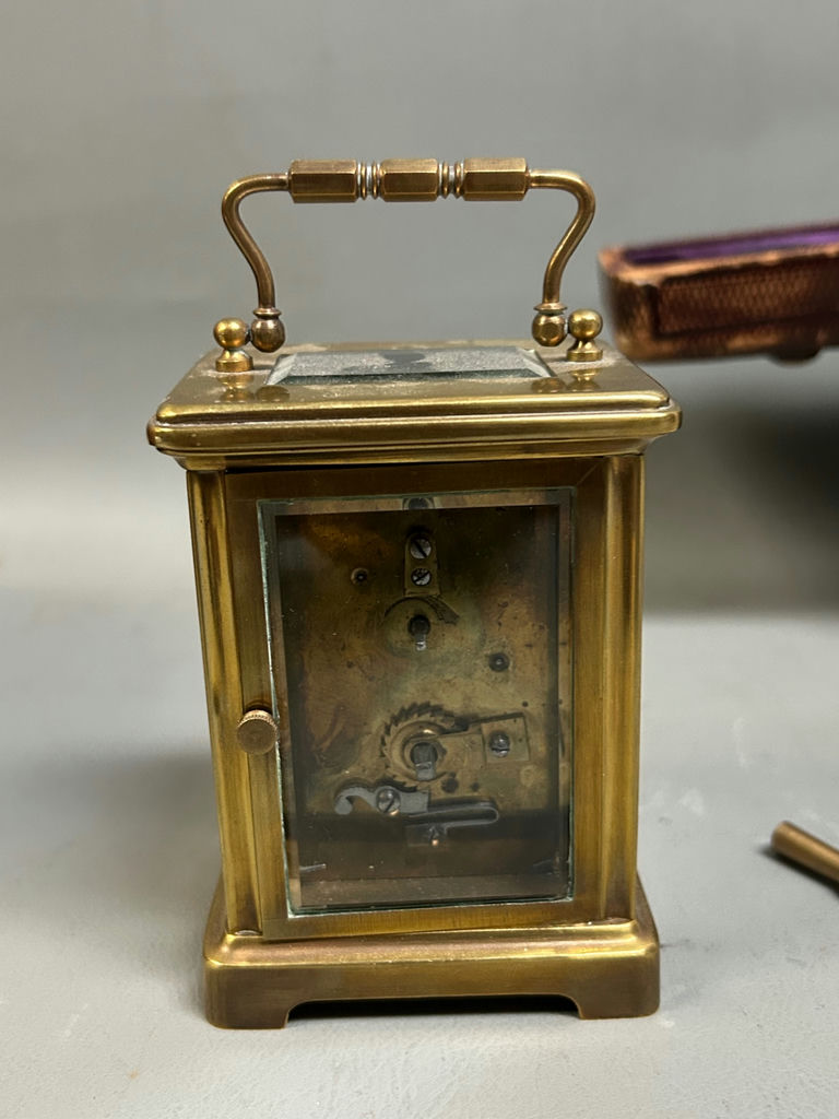 Brass Carriage Clock W/ Leather Case for Tilden Turber Providence RI - image 5 of 9