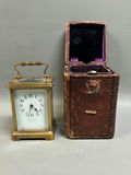 Brass Carriage Clock W/ Leather Case for Tilden Turber Providence RI - thumbnail 1 of 9
