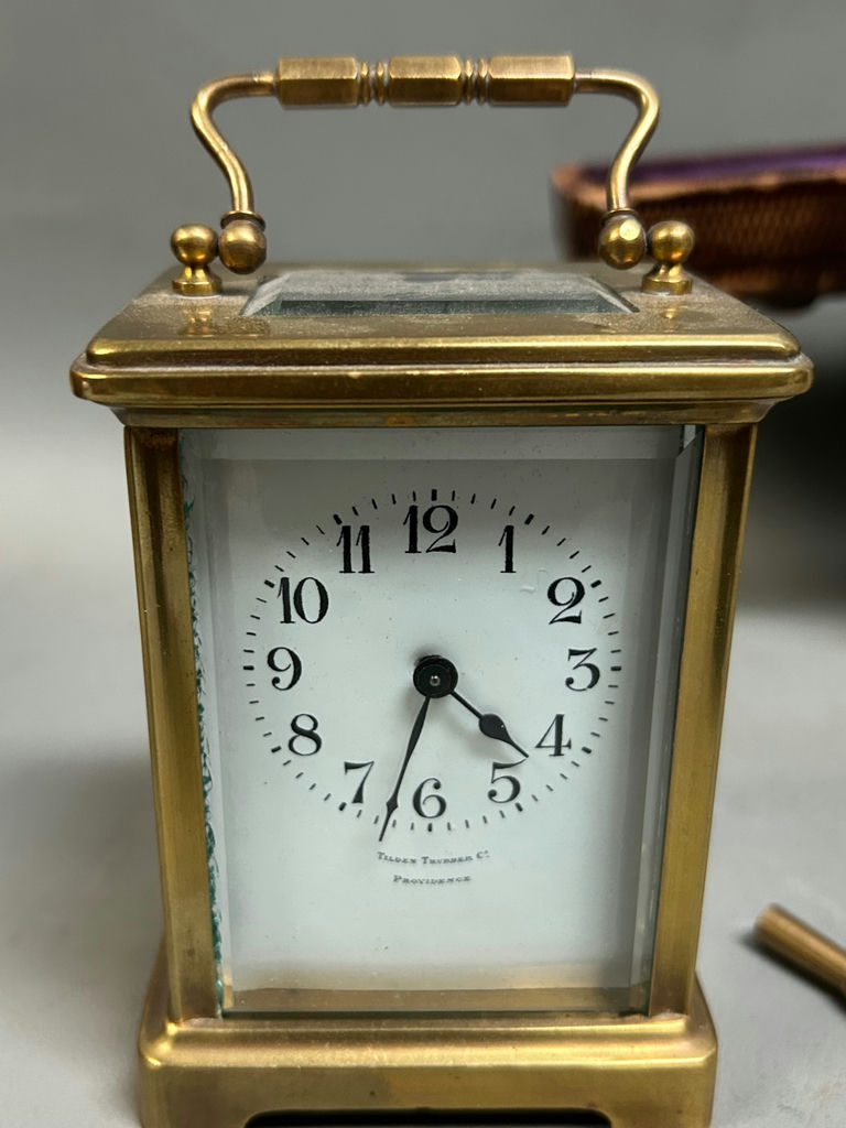 Brass Carriage Clock W/ Leather Case for Tilden Turber Providence RI - image 9 of 9