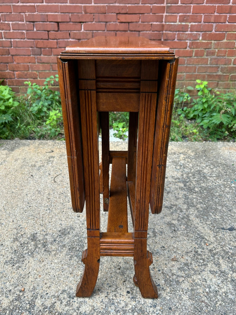 Antique Victorian Tiger Oak Drop Leaf Table - image 6 of 7
