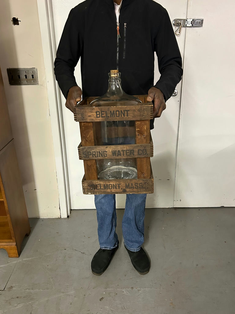 1940s-50s Belmont 5 Gallon Glass Spring Water Bottle and Crate - image 2 of 8