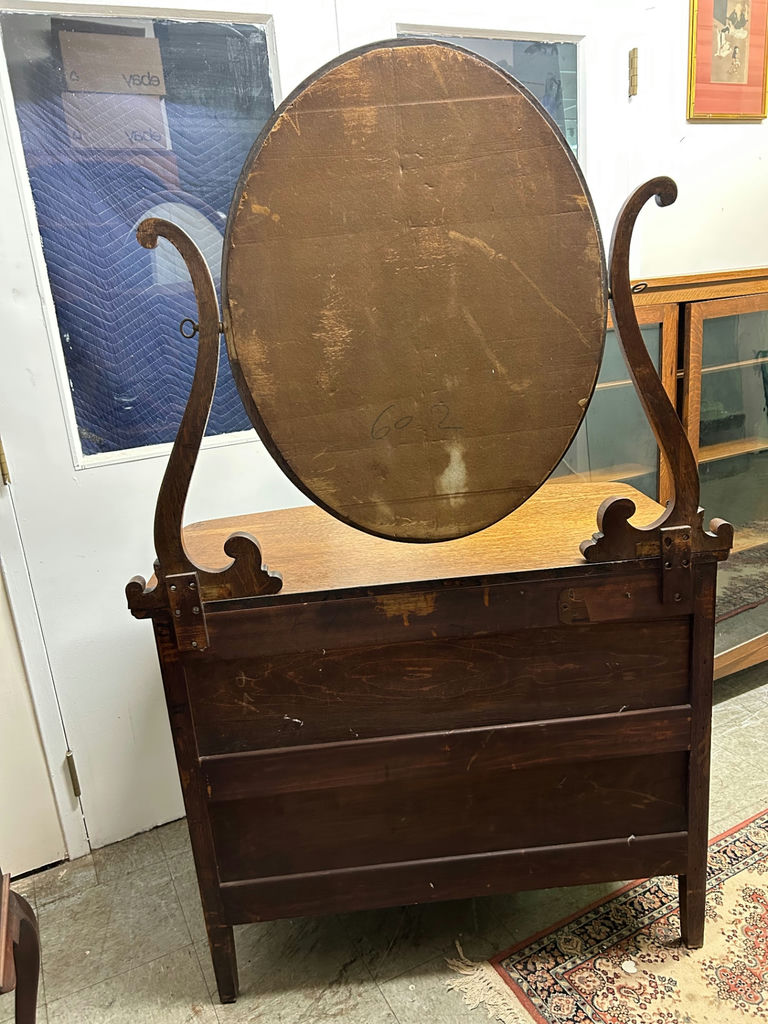 Antique Tilt Mirror Tiger Oak Dresser  - image 2 of 6