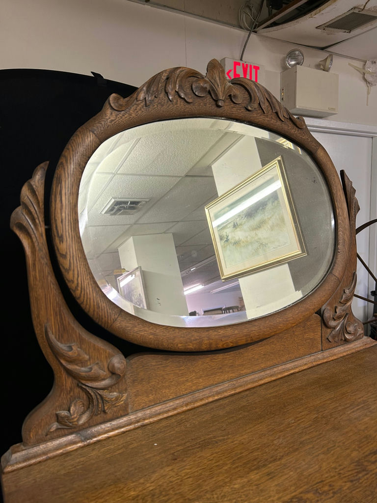 Antique Oak Serpentine Tilt Mirror Dresser - image 2 of 6