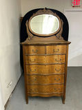Antique Oak Serpentine Tilt Mirror Dresser - thumbnail 4 of 6