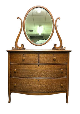 Antique Tilt Mirror Tiger Oak Dresser - Image 1 of 6