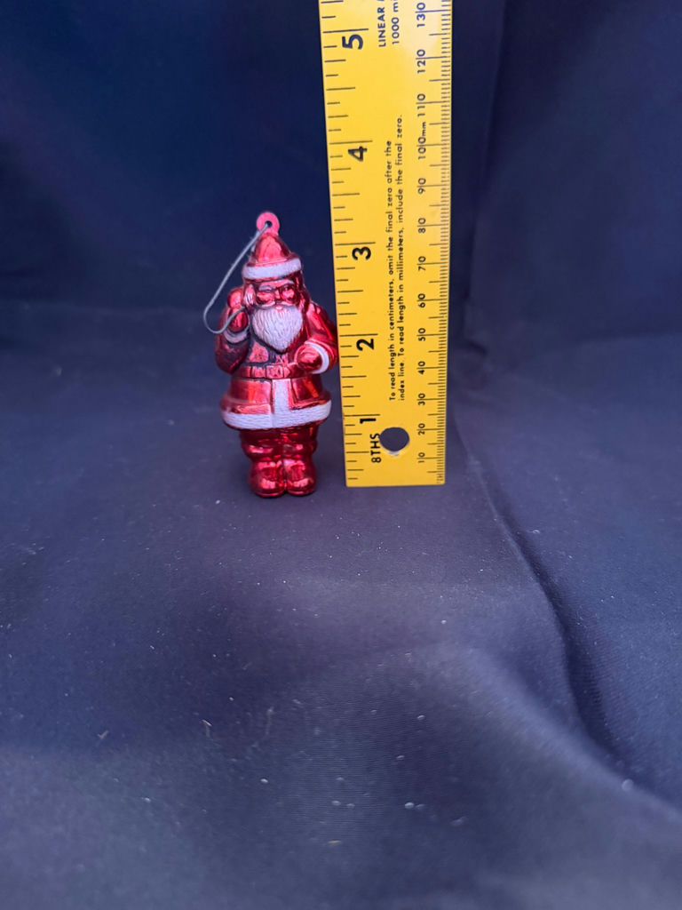 Vintage, metallic-red hard plastic Santa Claus Christmas tree ornament - image 3 of 3