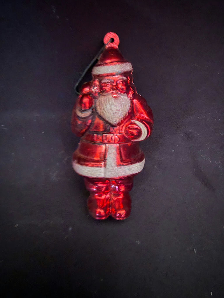Vintage, metallic-red hard plastic Santa Claus Christmas tree ornament - image 1 of 3