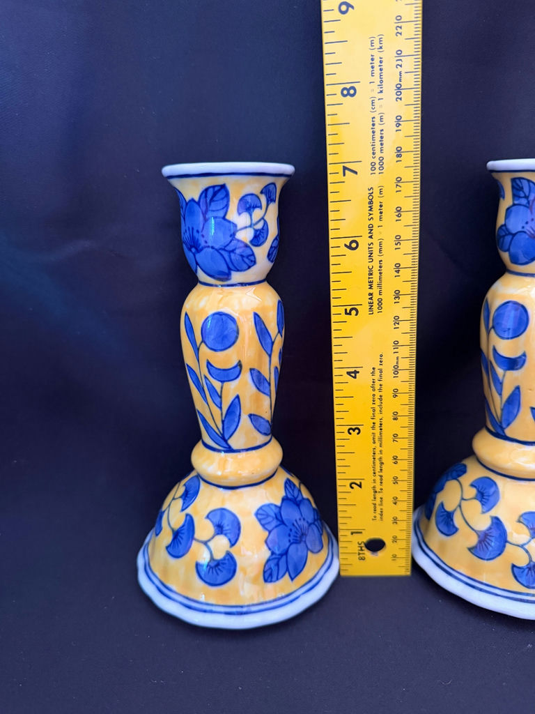pair of vintage hand-painted ceramic candlesticks - image 2 of 2