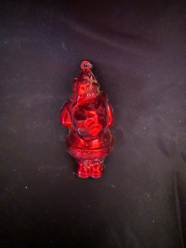 Vintage, metallic-red hard plastic Santa Claus Christmas tree ornament - image 2 of 3