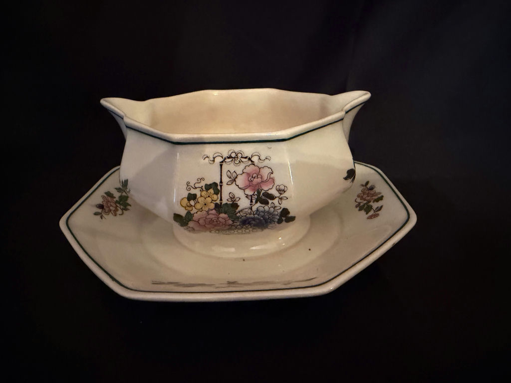 Vintage octagonal ceramic platform gravy boat - image 1 of 5