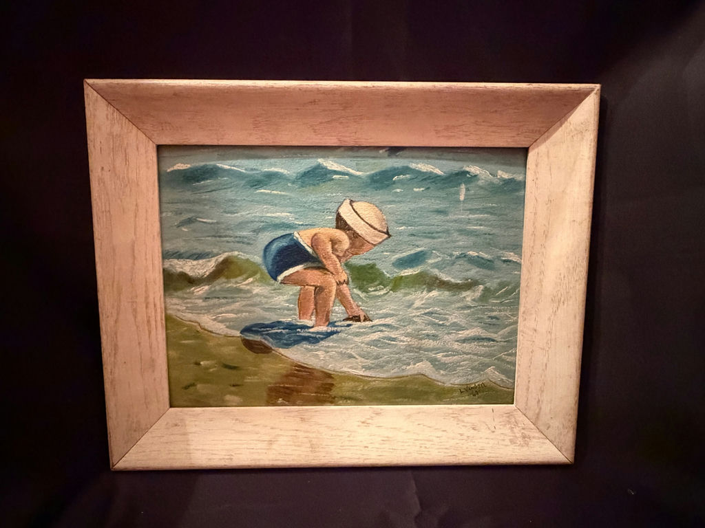 Painting of a young child playing in the ocean waves - image 1 of 4
