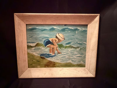 Painting of a young child playing in the ocean waves - Image 1 of 4