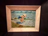 Painting of a young child playing in the ocean waves - thumbnail 1 of 4