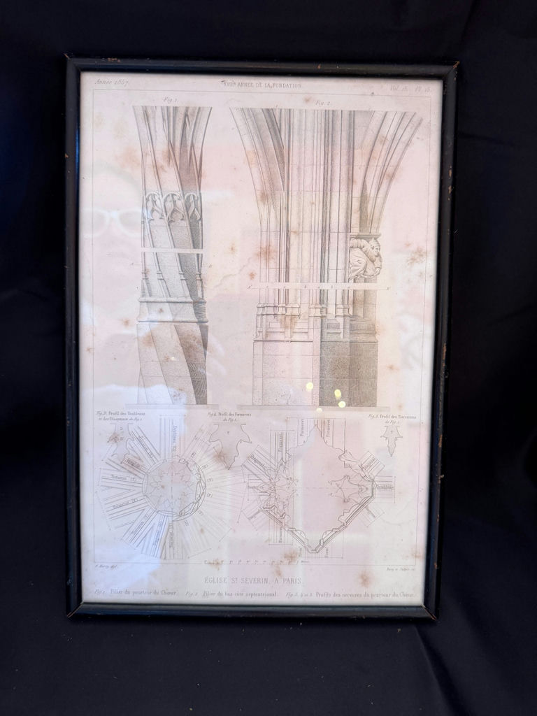 framed architectural drawing - Church of Saint-Séverin in Pari - image 1 of 2