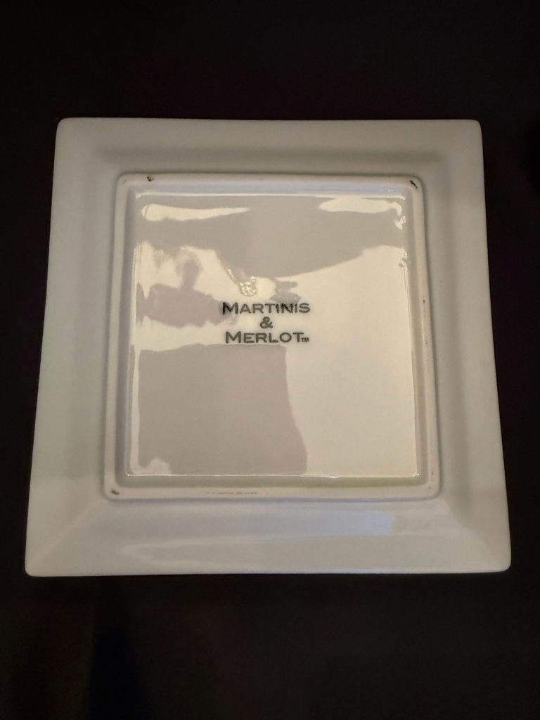 New in Box - 12 collectible ceramic square plate or serving dish from the "Martinis & Merlot" collection - image 2 of 4