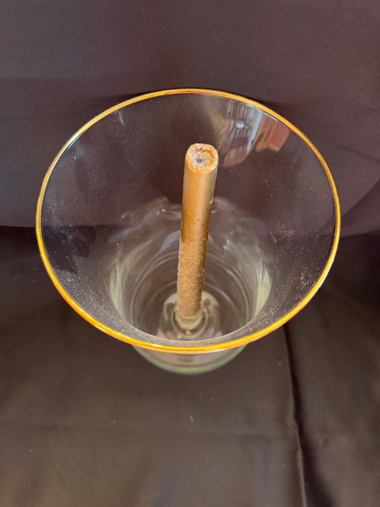 hand blown gold rimmed clear glass candle holder - image 2 of 3