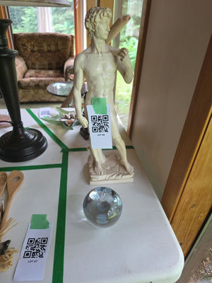 Michelangelo David Sculpture Reproduction And Glass Apple - Image 1 of 8