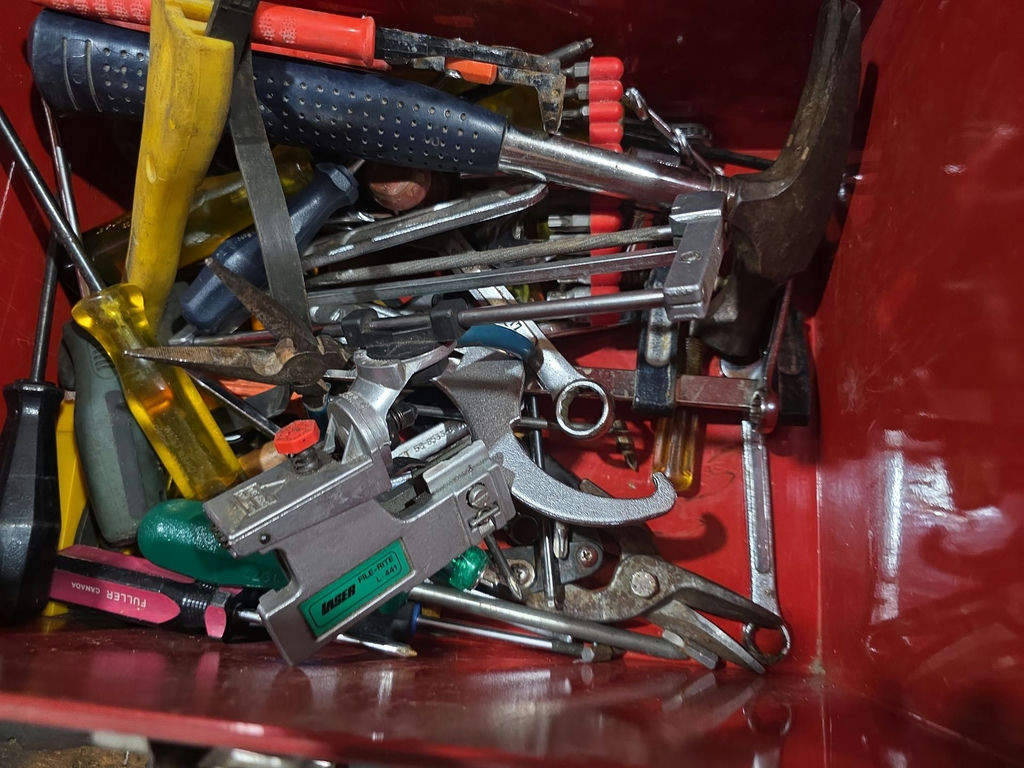 Red Metal Toolbox with Assorted Hand Tools - image 3 of 5