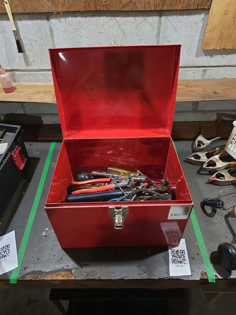 Red Metal Toolbox with Assorted Hand Tools - image 1 of 5