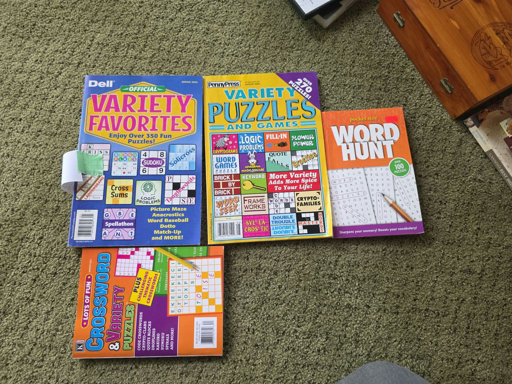 Assorted Books, Puzzle Magazines, DVDs, and Wooden Bible Box - image 3 of 8
